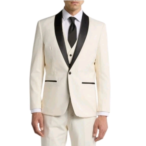 Gino Vitale Mens Tuxedo Jacket Size 44 Regular Ivory Black Trim Blazer New